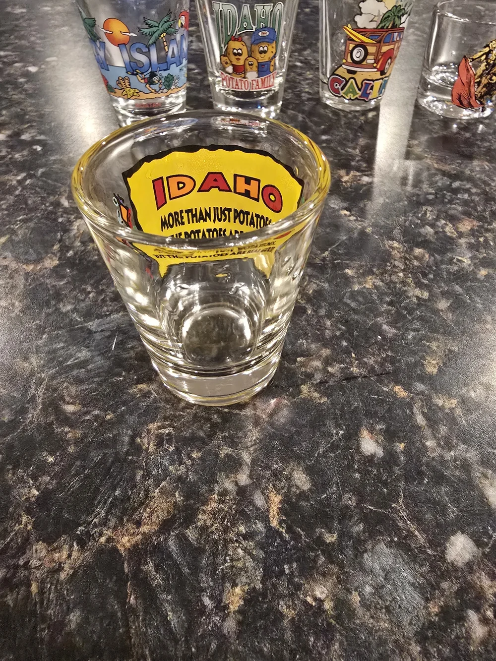 Set of 6 Souvenir Travel Shot Glasses Idaho California Spain Roatan